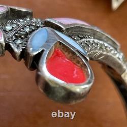 Vintage Set Necklace & Bracelet in Original Silver with Bright Colors