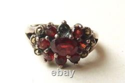 Vintage Signet Ring in Solid Silver and Garnets Art Deco Garnet Silver Ring