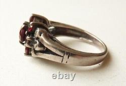 Vintage Signet Ring in Solid Silver and Garnets Art Deco Garnet Silver Ring