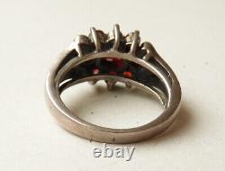 Vintage Signet Ring in Solid Silver and Garnets Art Deco Garnet Silver Ring
