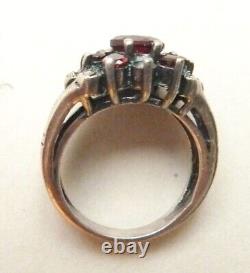 Vintage Signet Ring in Solid Silver and Garnets Art Deco Garnet Silver Ring