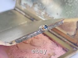 Vintage Silver Sapphire Powder Box ART DECO