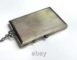 Vintage Silver Sapphire Powder Box ART DECO