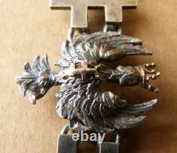 Vintage Silver and Solid Gold Bracelet with Crowned Eagle and Lorraine Cross