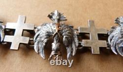 Vintage Silver and Solid Gold Bracelet with Crowned Eagle and Lorraine Cross