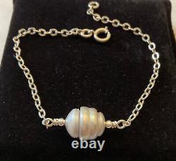 Vintage Solid Silver Art Deco Stamped Tahitian Gray Natural Pearl Bracelet