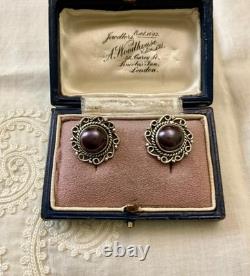 Vintage Solid Silver Earrings Huge Natural Grey Pearl