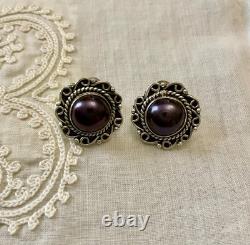 Vintage Solid Silver Earrings Huge Natural Grey Pearl