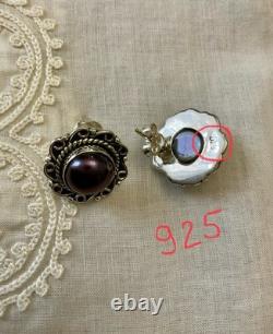 Vintage Solid Silver Earrings Huge Natural Grey Pearl