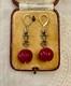 Vintage Solid Silver Earrings With Huge Natural Carved Ruby