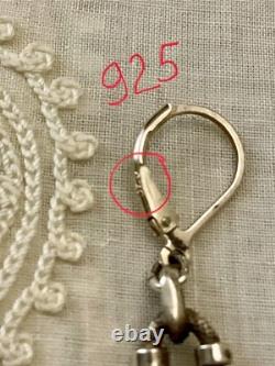 Vintage Solid Silver Earrings with Huge Natural Carved Ruby