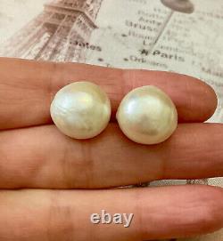 Vintage Solid Silver Earrings with White Baroque Pearl
