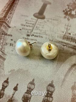 Vintage Solid Silver Earrings with White Baroque Pearl