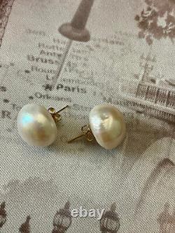 Vintage Solid Silver Earrings with White Baroque Pearl