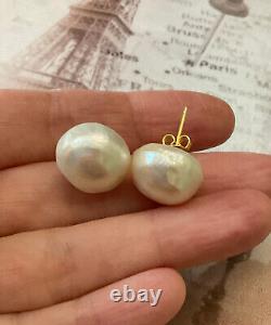 Vintage Solid Silver Earrings with White Baroque Pearl
