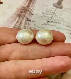 Vintage Solid Silver Earrings with White Baroque Pearl