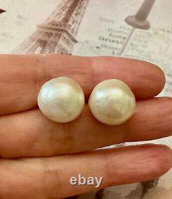 Vintage Solid Silver Earrings with White Baroque Pearl