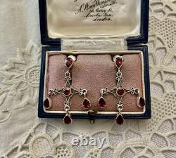 Vintage Solid Silver Garnet Designer Earrings