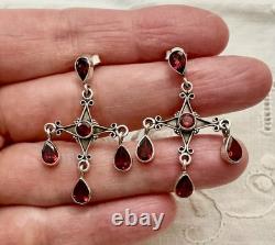 Vintage Solid Silver Garnet Designer Earrings