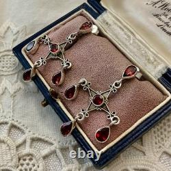 Vintage Solid Silver Garnet Designer Earrings