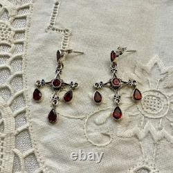Vintage Solid Silver Garnet Designer Earrings