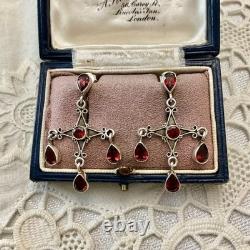Vintage Solid Silver Garnet Designer Earrings