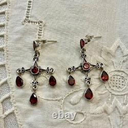 Vintage Solid Silver Garnet Designer Earrings