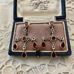 Vintage Solid Silver Garnet Designer Earrings