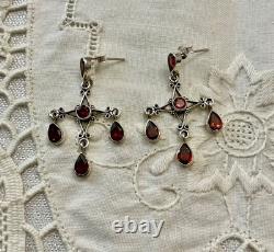 Vintage Solid Silver Garnet Designer Earrings