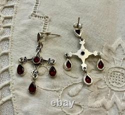 Vintage Solid Silver Garnet Designer Earrings