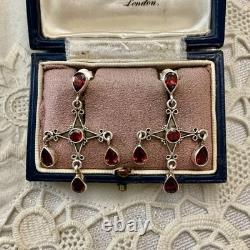 Vintage Solid Silver Garnet Designer Earrings