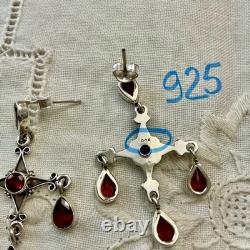 Vintage Solid Silver Garnet Designer Earrings