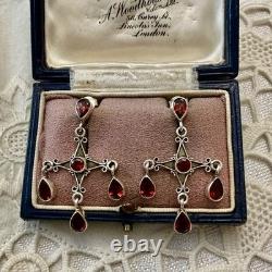 Vintage Solid Silver Garnet Designer Earrings