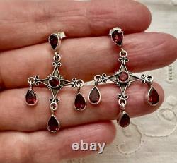 Vintage Solid Silver Garnet Designer Earrings