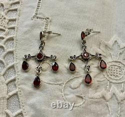 Vintage Solid Silver Garnet Designer Earrings