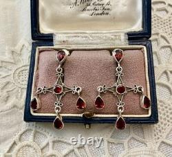 Vintage Solid Silver Garnet Designer Earrings