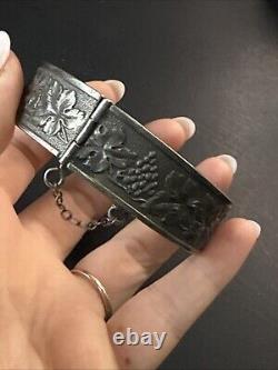 Vintage Solid Silver Gourmette Bracelet Art Nouveau Bangle