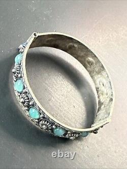 Vintage Solid Silver Gourmette Bracelet Ethnic Ball Bangle Chain