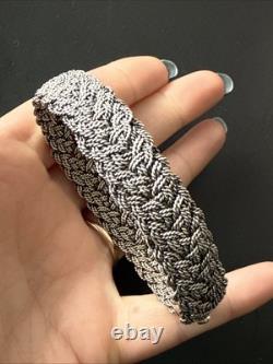 Vintage Solid Silver Gourmette Bracelet Ethnic Twisted Bangle Art