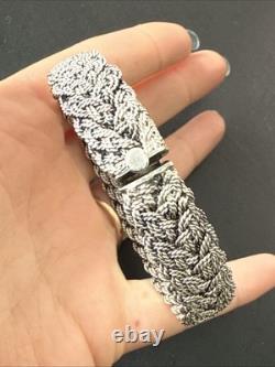 Vintage Solid Silver Gourmette Bracelet Ethnic Twisted Bangle Art