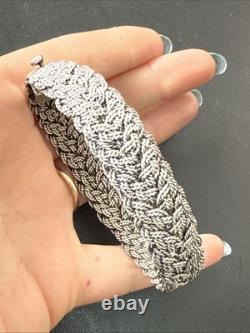 Vintage Solid Silver Gourmette Bracelet Ethnic Twisted Bangle Art
