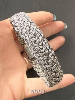 Vintage Solid Silver Gourmette Bracelet Ethnic Twisted Bangle Art