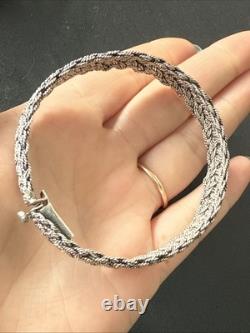Vintage Solid Silver Gourmette Bracelet Ethnic Twisted Bangle Art