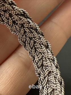 Vintage Solid Silver Gourmette Bracelet Ethnic Twisted Bangle Art
