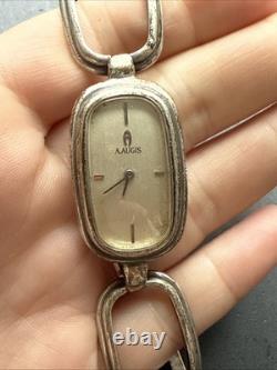 Vintage Solid Silver Gourmette Bracelet Silver Chain Link Mechanical Watch