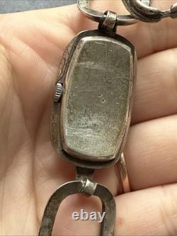 Vintage Solid Silver Gourmette Bracelet Silver Chain Link Mechanical Watch