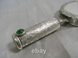 Vintage Solid Silver Hand Mirror Powder Compact Red Lipstick Case