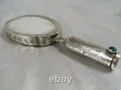 Vintage Solid Silver Hand Mirror Powder Compact Red Lipstick Case