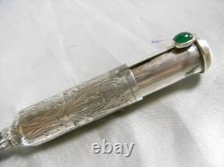 Vintage Solid Silver Hand Mirror Powder Compact Red Lipstick Case