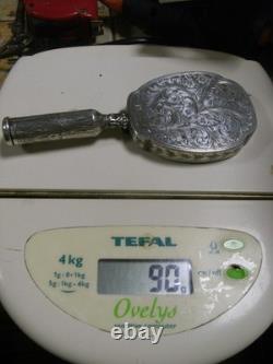 Vintage Solid Silver Hand Mirror Powder Compact Red Lipstick Case